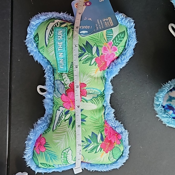 Doggie Bundle! 2 Squeaky Tropical Stuffed Bone Toys and 1 Groom Aid Brush - Picture 7 of 9